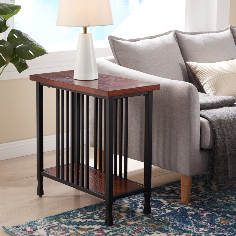 Leick Home Ironcraft Rustic Wood and Metal Narrow Chairside End Table with Shelf - Mission Oak/Matte Black - Variation of THIS listing