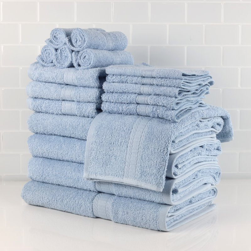 Blue 18-Piece Bath Towel Set - Cotton, Includes Bath, Hand & Washcloths