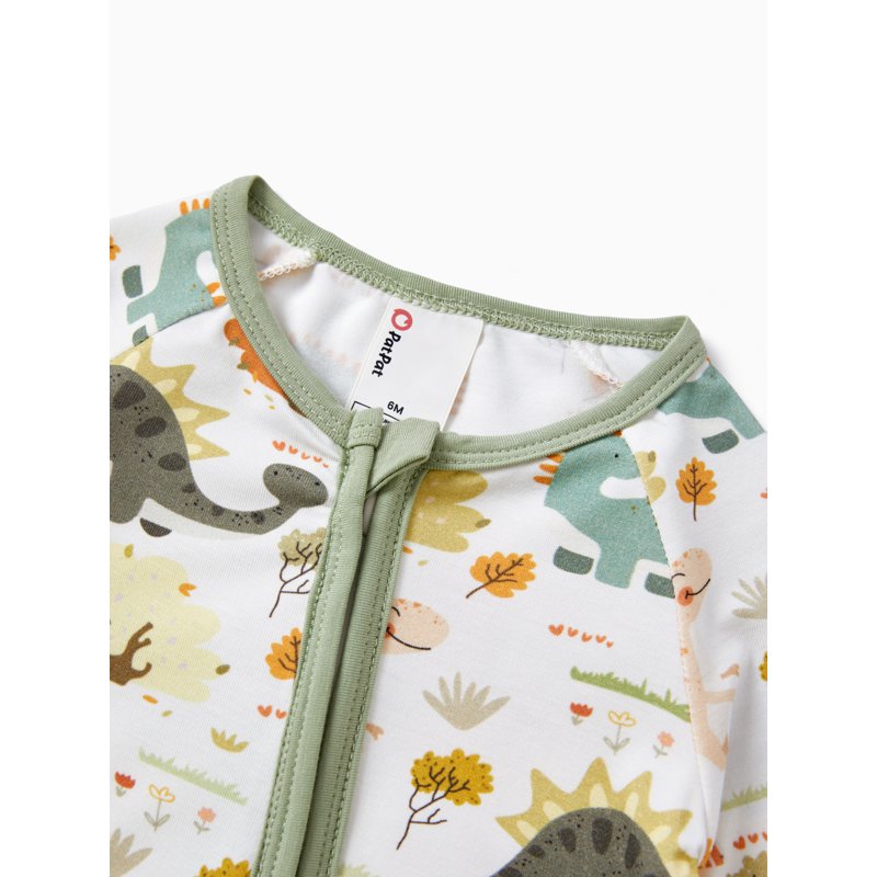 Dinosaur Green Baby Pajamas with Bamboo Viscose Footless Sleep N Play Set - 0-3 Months