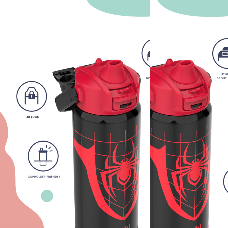 20oz Spiderman Kids Straw Water Bottle - Black Stainless Steel