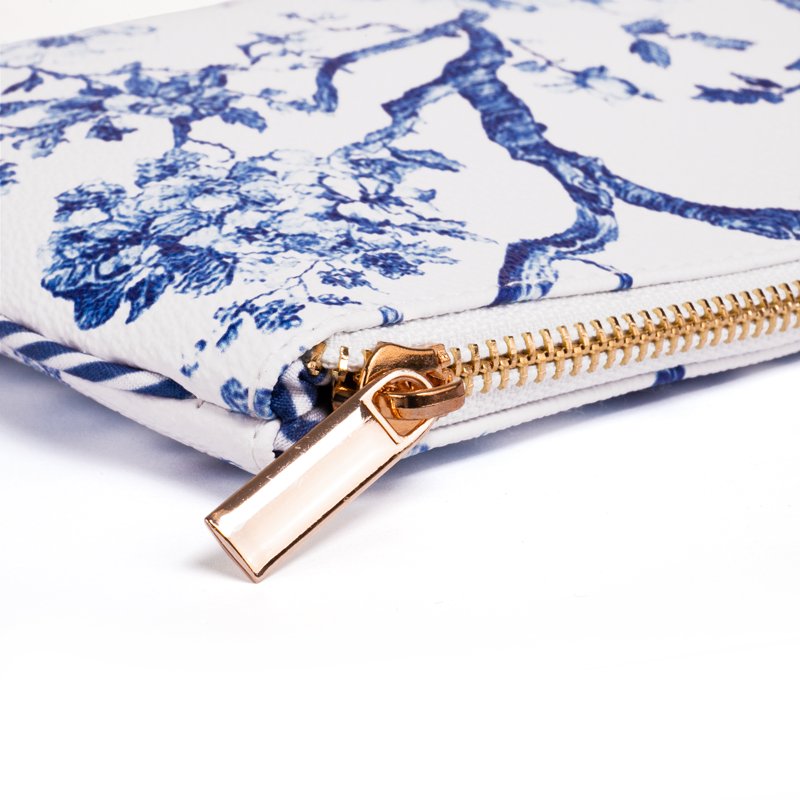 Blue Toile Large Zipper Pouch - Chic Organizer for Travel & Essentials