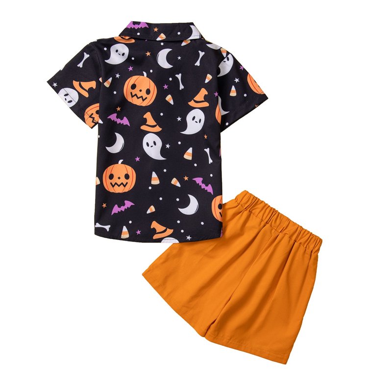 Toddler Boy Halloween Outfit Set with Pumpkin Head T-Shirt and Shorts - Black, 18-24 Months