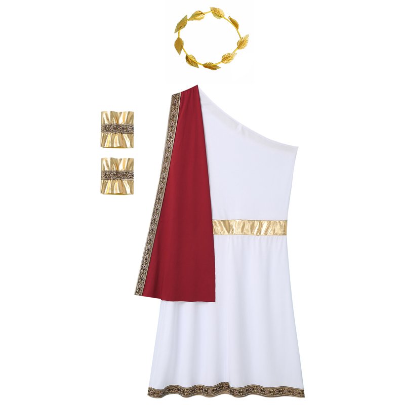 Mens Greek Roman Toga Costume with Sleeves - Burgundy-S