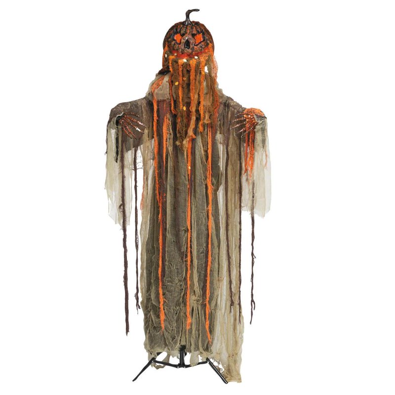 5 Ft. Animated Standing Pumpkinhead Man Halloween Decoration - Creepy Jack-o-Lantern Halloween Yard Decor