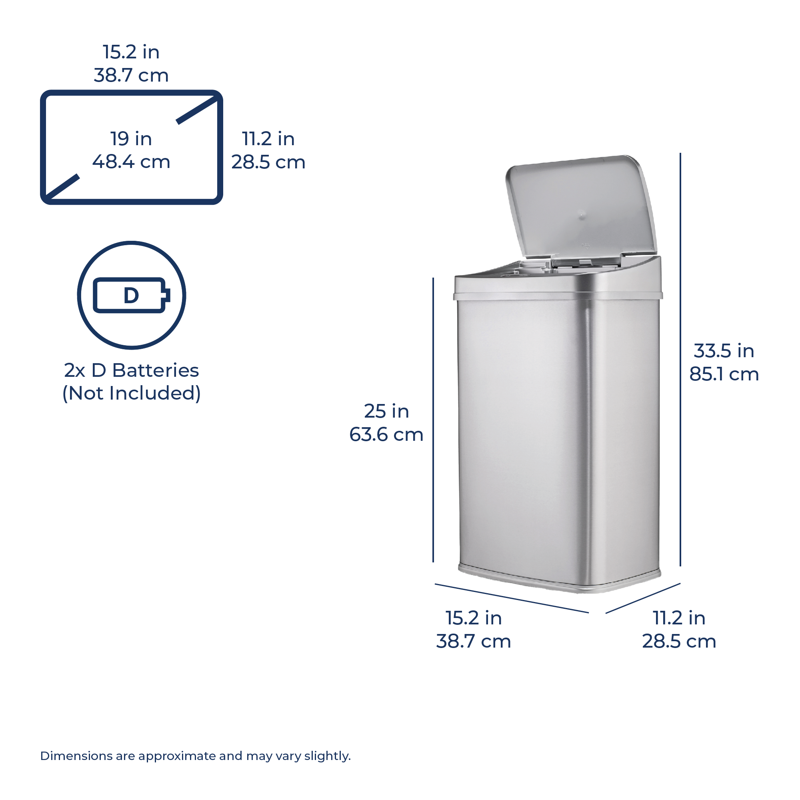 Automatic Kitchen Trash Can - 13.2 Gallon Stainless Steel, Motion Sensor, Soft Close Lid - Silver with Black Lid