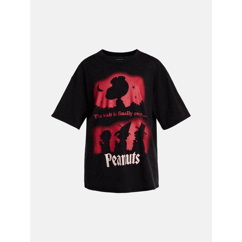 Peanuts Women's Halloween Graphic Tee with Short Sleeves - Black XL