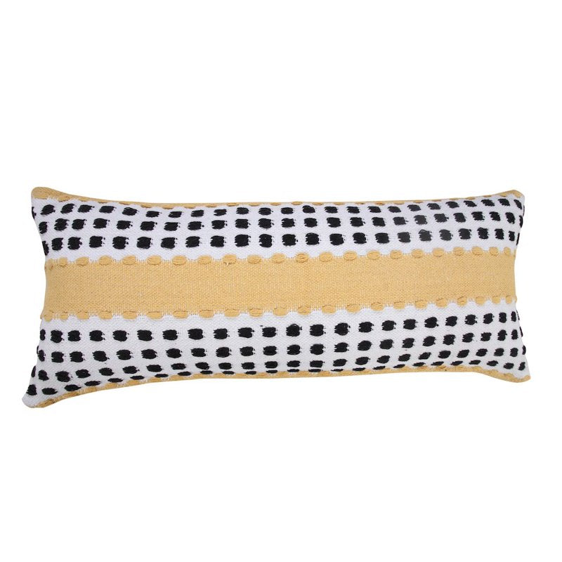 LR Home Ox Bay Hand-Woven Cotton Pillow Cover - 14 x 36 in. Yellow & Black