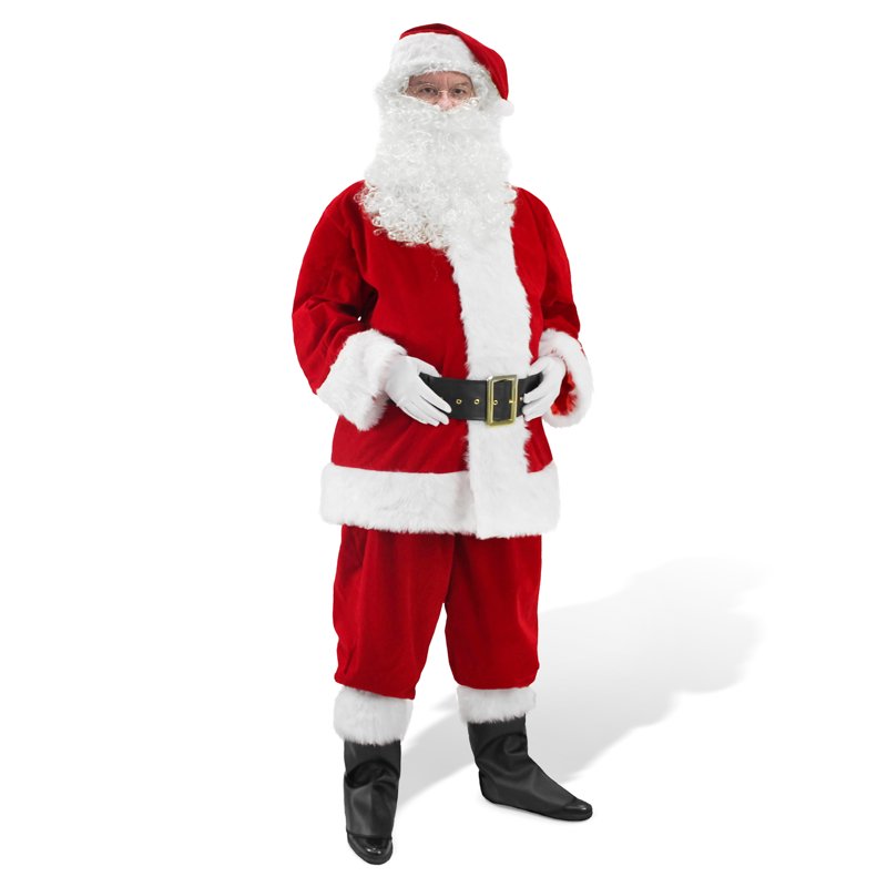 Men's Santa Costume Set Christmas 11pcs Deluxe Velvet Suit - Large