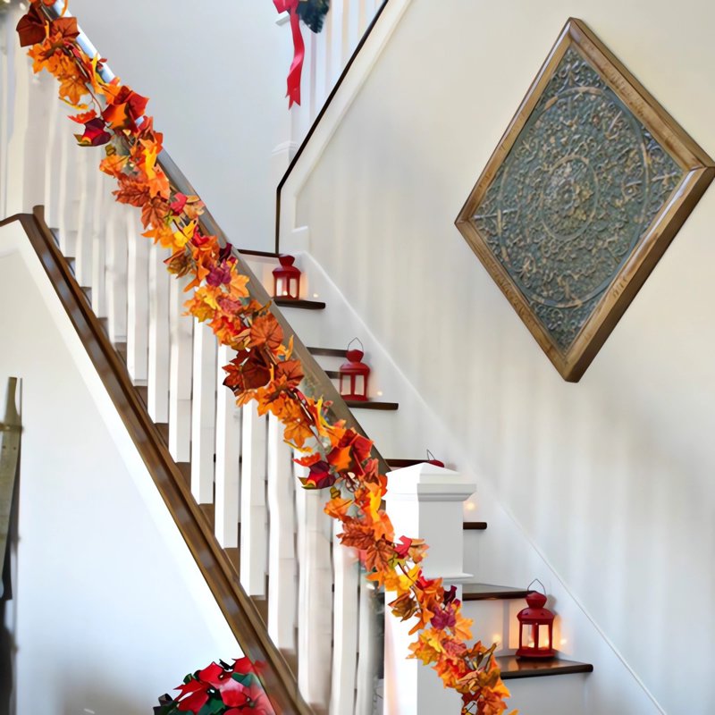 Autumn Maple Leaf Garland Thanksgiving Decor H - 78.7 Inch Artificial Fall Wreath for Door Wall Window