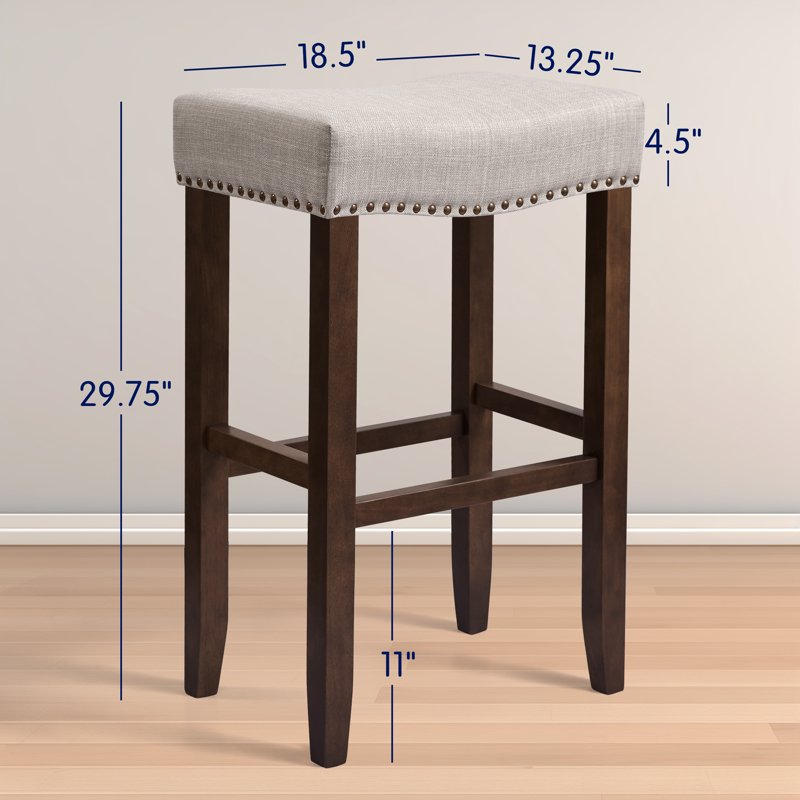 29" Backless Saddle Bar Stool Set of 4 - Gray Wood Upholstered