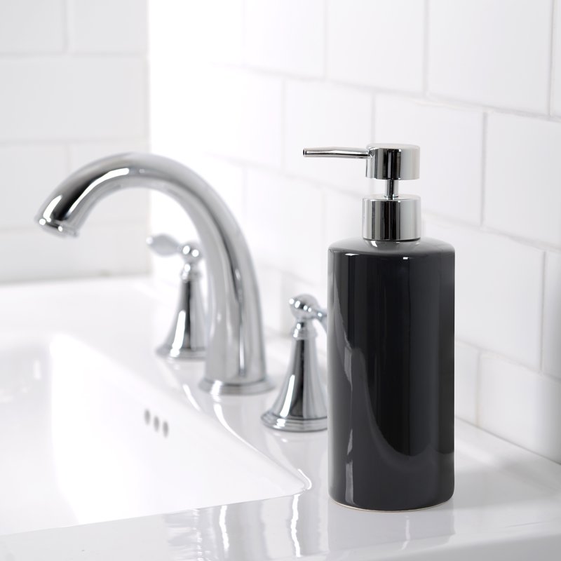 Ceramic Lotion Pump in Rich Black - Bathroom Dispenser with Chrome Pump
