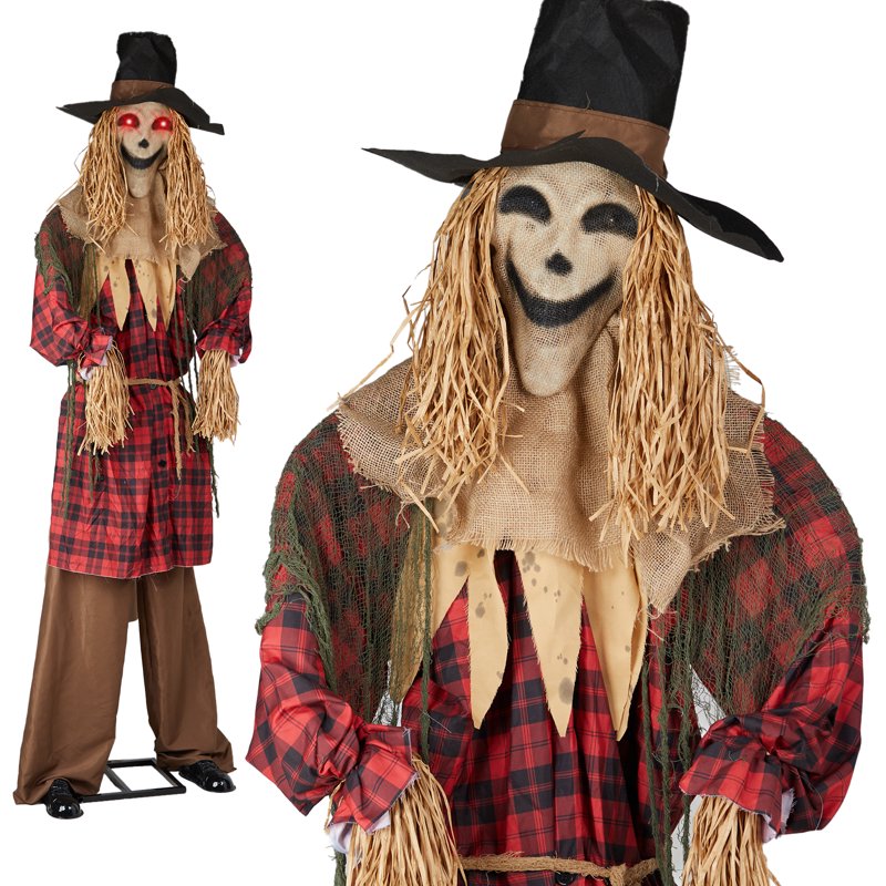8ft Animated Halloween Scarecrow Decoration with LED Eyes and Screaming Sound