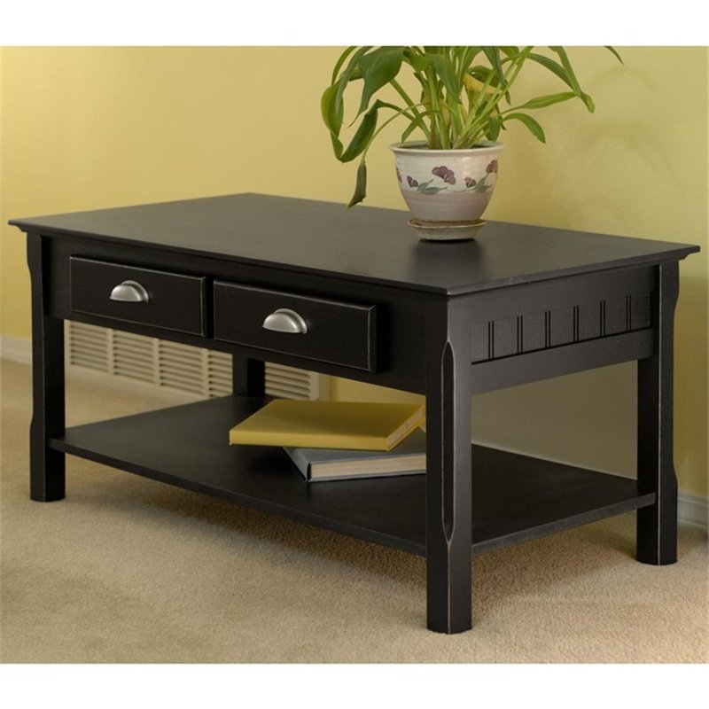 Coffee Table with Two Drawers - Black Finish, Timber Collection