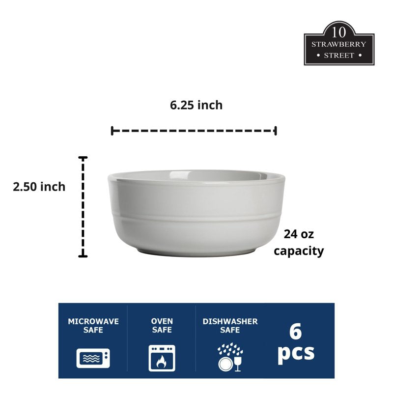 Round Cereal Bowl Set - 6.25" 24 oz - White, Set of 6