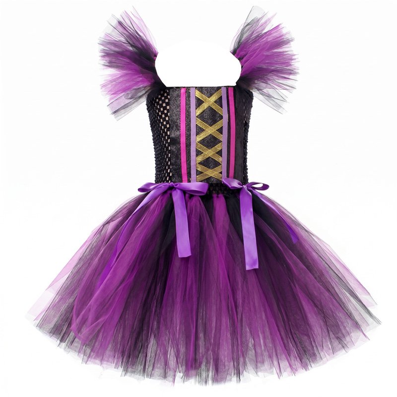 Girls Witch Halloween Dress Tutu Cosplay Outfit for Kids - Purple, 4-5 Years