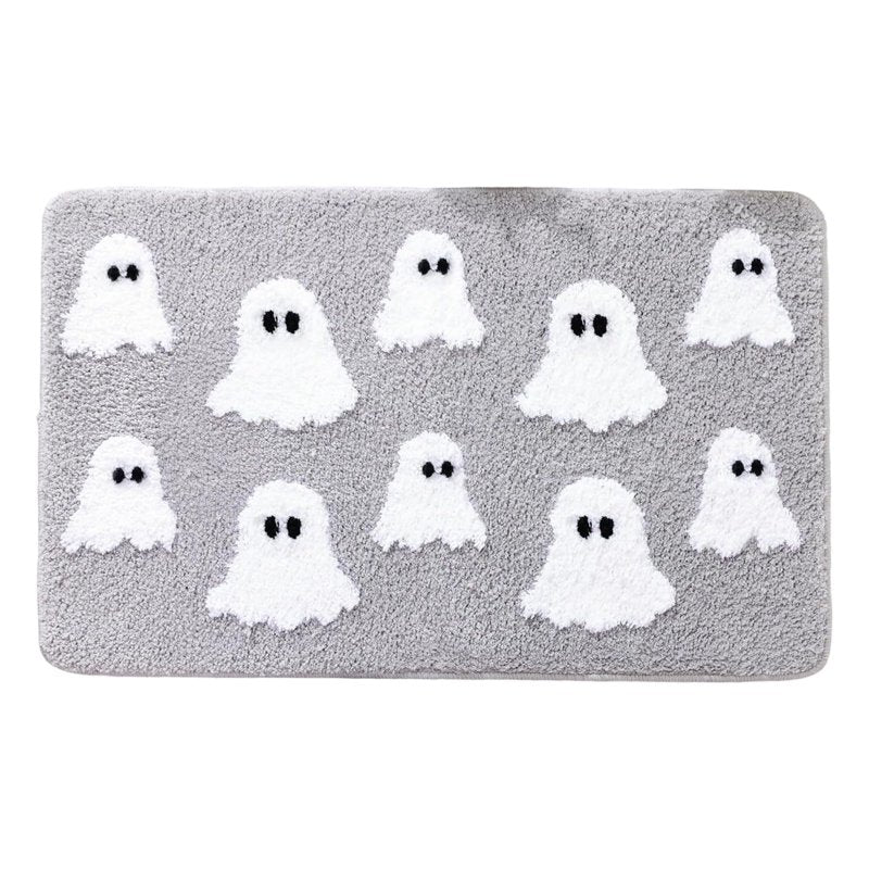 Halloween Ghost Bath Mat 23.6x15.7in Faux Fur Rug with Secure Grip - Gray Variation 01
