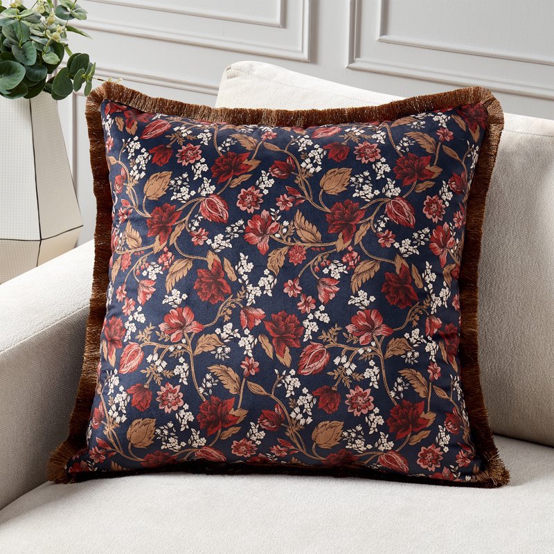 Greystone Floral Velvet Decorative Pillow 20x20 inches - Home Decor Collection