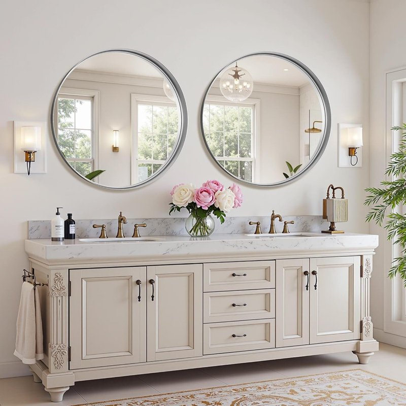 24-Inch Rounded Bathroom Wall Mirror with Deep Frame - Silver, Variation of THIS listing