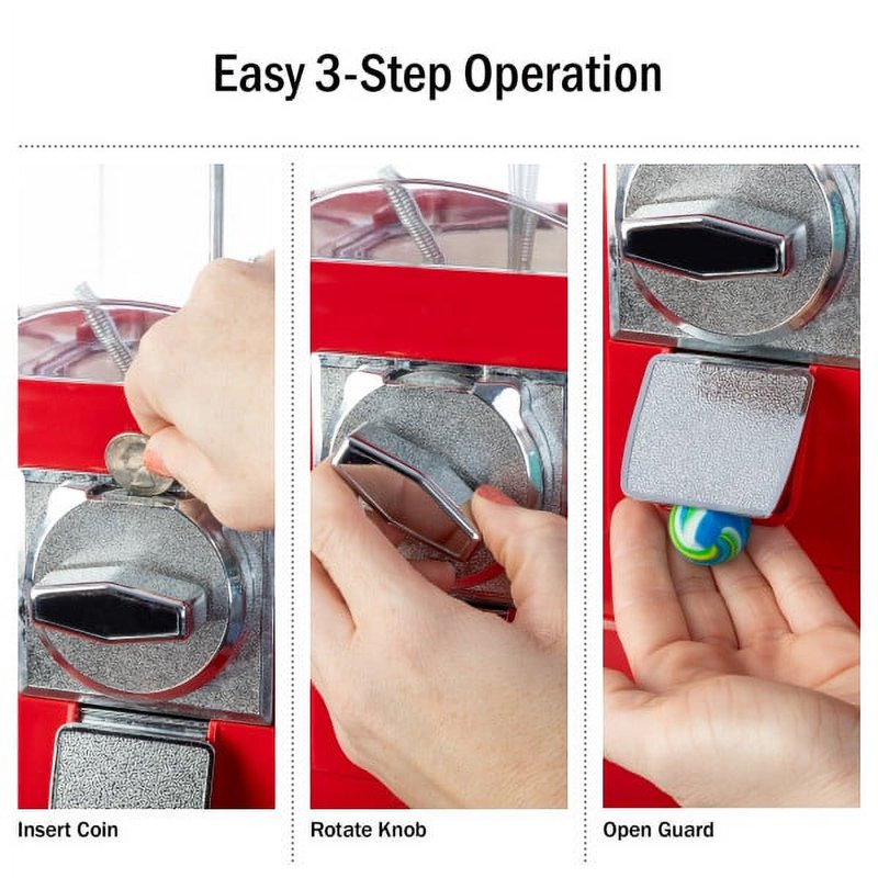 Triple Candy Dispenser Vending Machine with Stand - Red