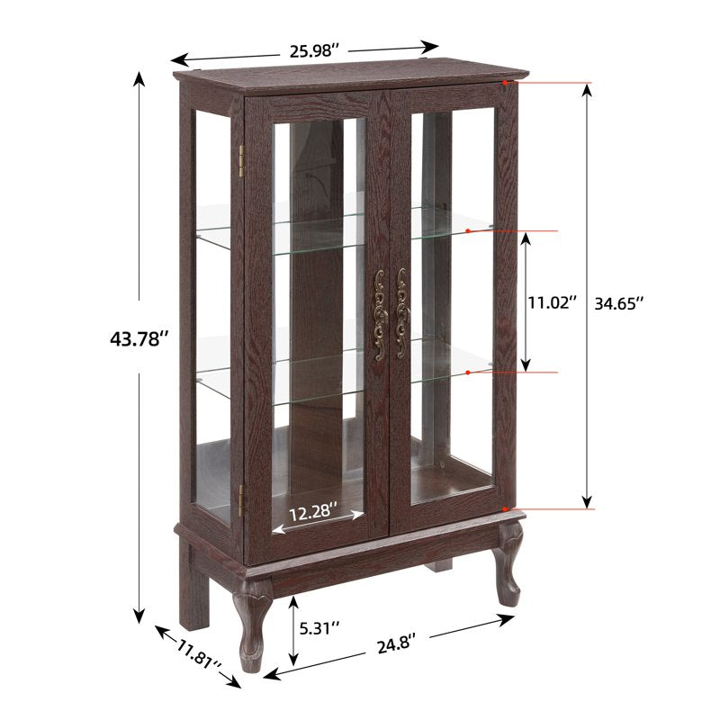 Curio Display Cabinet with Light & Tempered Glass Doors - Dark Walnut