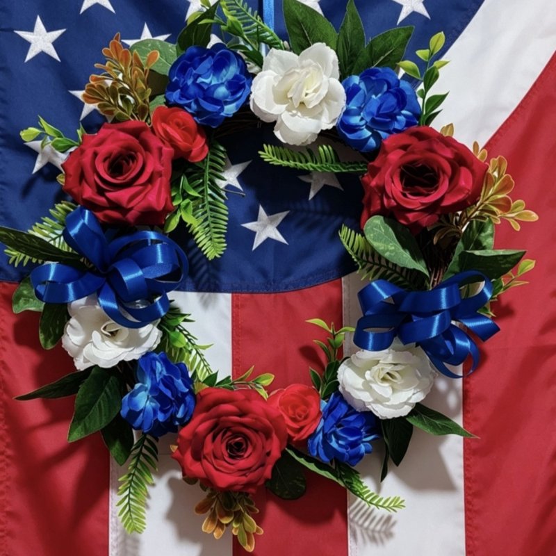 4th of July Patriotic Wreath for Front Door - Independence Day Decor - Variation 0D
