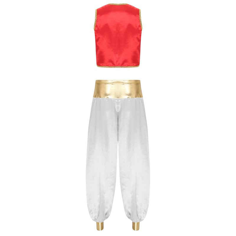 Arabian Prince Costume Set with Open Front Vest and Pants - Burgundy & White XXL