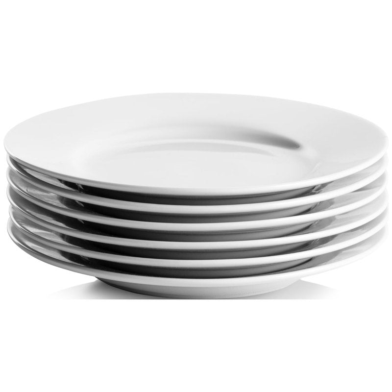 Ceramic Appetizer Plates - Set of 6, 6" Round White