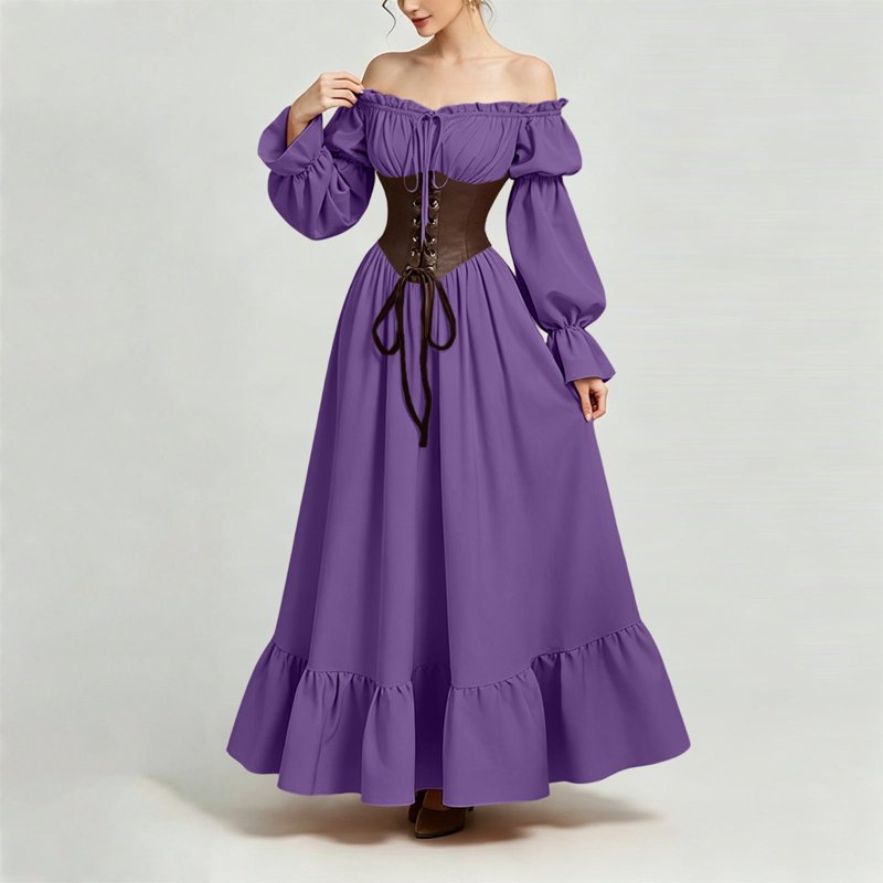 Gothic Corset Maxi Dress for Women Halloween Victorian Long Dress BB-Purple XL