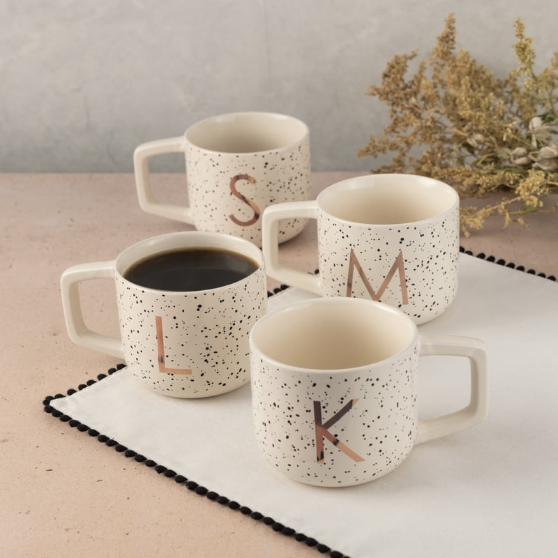 Monogram J Stoneware Mug - 13.5 oz White Speckled Design