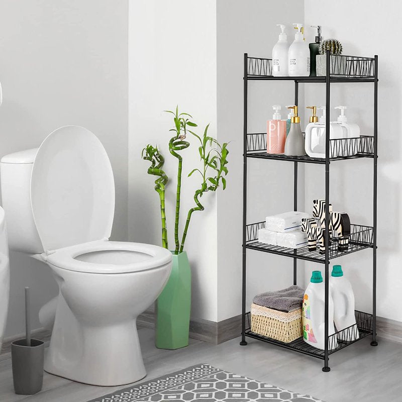 4-Tier Wire Bathroom Storage Rack Organizer - Black Multi-Purpose Shelving Unit