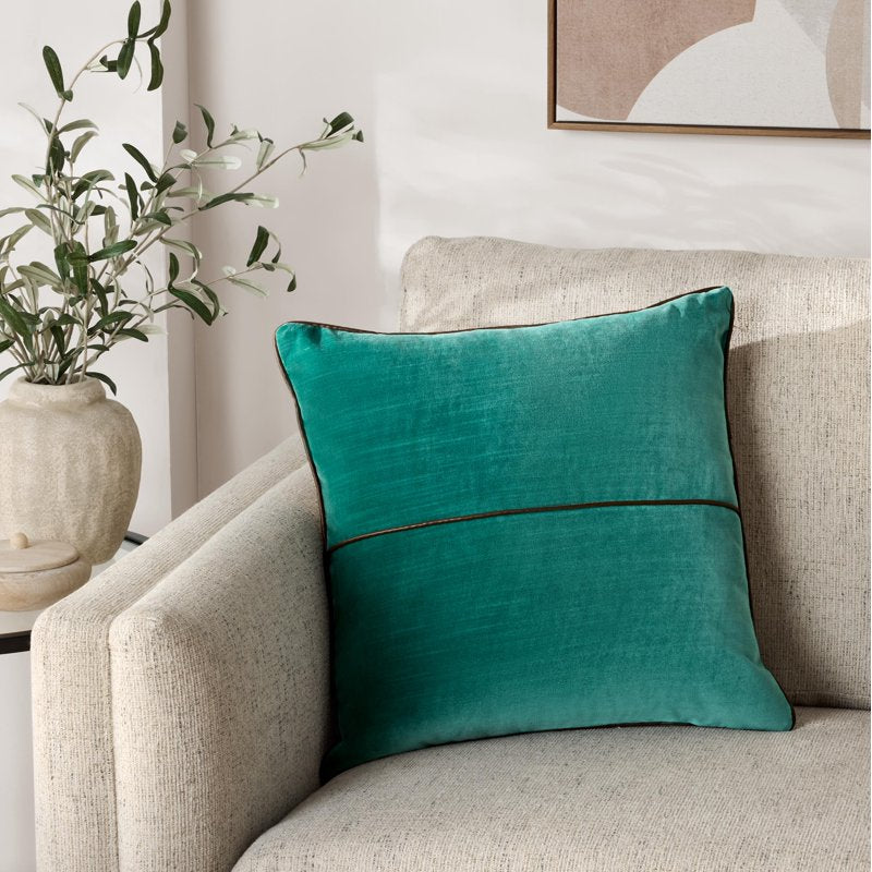 Greenbrier Velvet Decorative Pillow Cover - 18x18 inches with Faux Leather Trim - Greenbrier Variation