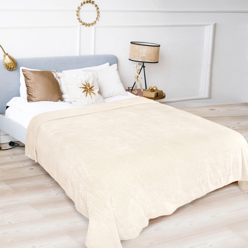 Flannel Fleece Velvet Blanket - 60 x 78 Inches, Beige, Soft & Warm Throw