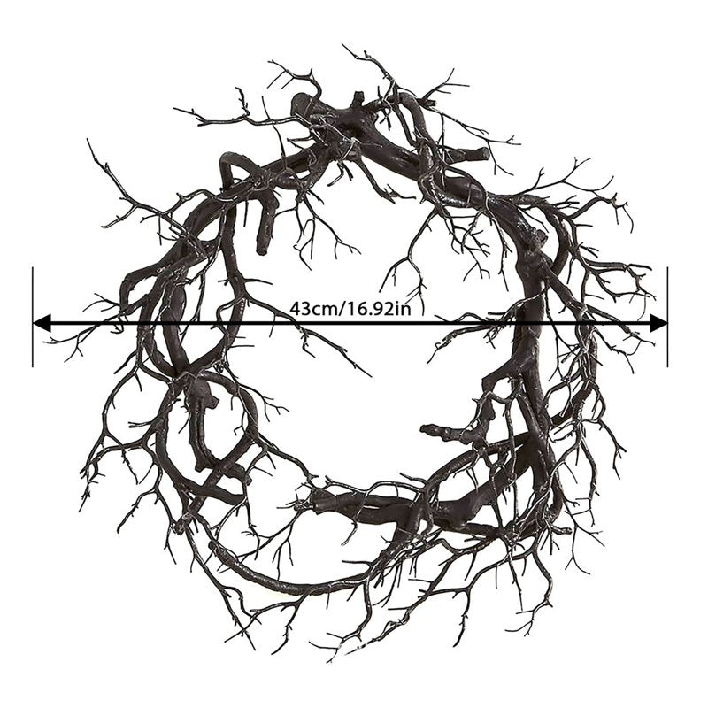 Halloween Black Branch Wreath with Red Lights for Front Door Indoor Outdoor Decor