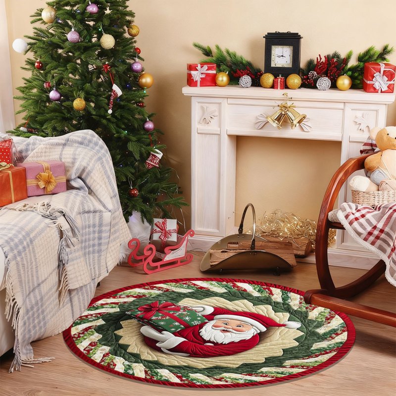 3D Santa Round Rug Christmas Washable Circle Rug Non-Slip Soft Carpet Holiday Decor - Variation #2