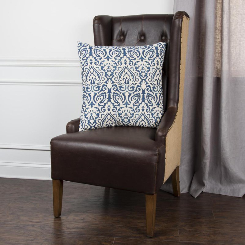 Poly Filled Damask Throw Pillow - Navy, 22x22 Inches, Traditional Style