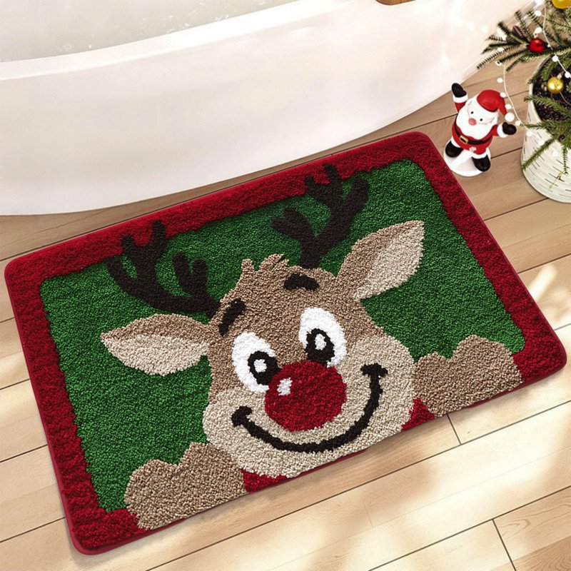 Christmas Reindeer Doormat - Green Holiday Rug with Non-Slip Rubber Backing - Variation #20Christmas