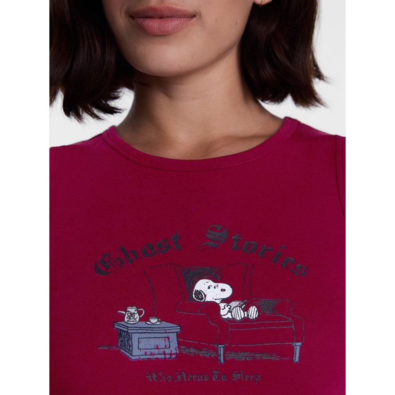 Peanuts Snoopy Ghost Stories Sleep Tank Top 2X Rumba Red Plus Size Women’s Lounge Wear