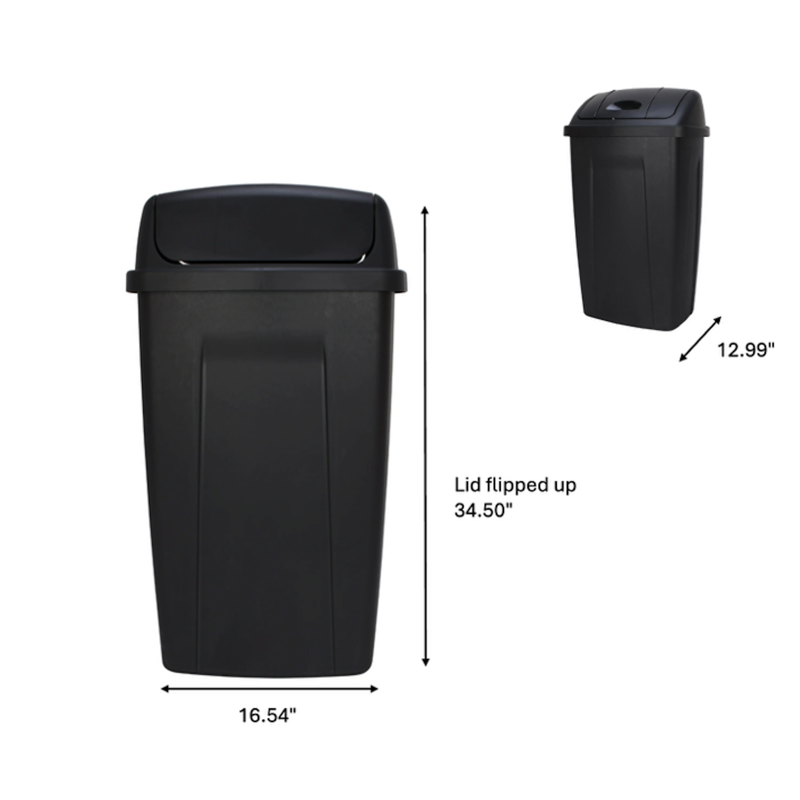 13 Gallon Kitchen Trash Can with Swing Top Lid - Black