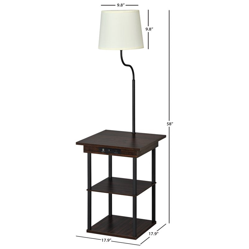 Multifunctional Square End Table with Lamp & Charging Ports - Walnut