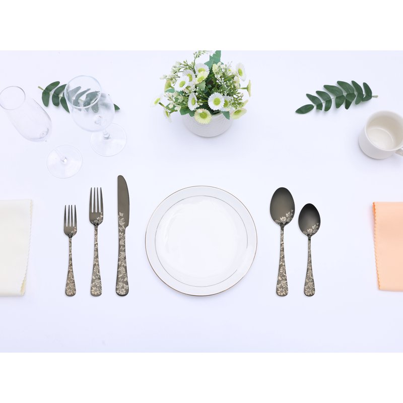 20-Piece Stainless Steel Flatware Set - Black Cutlery