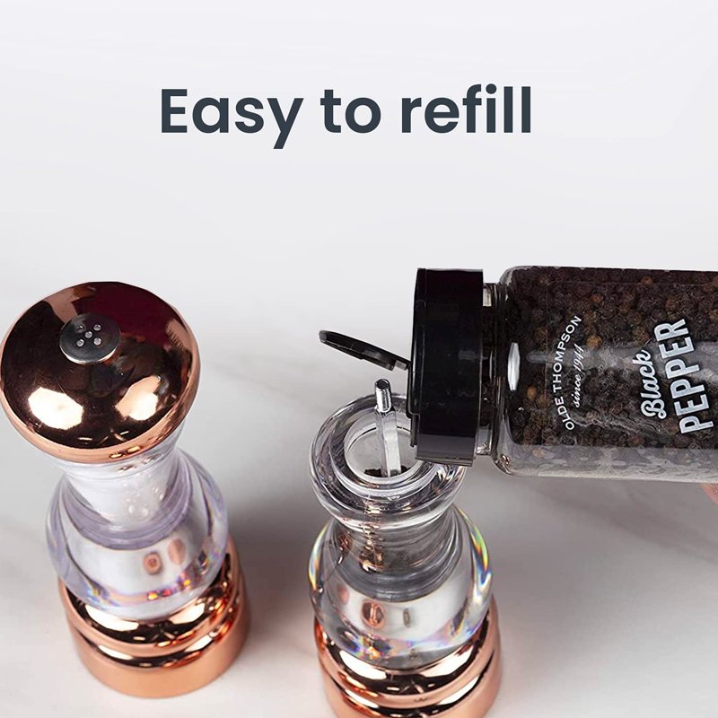 Adjustable 7" Copper Pepper Mill & Salt Shaker Set