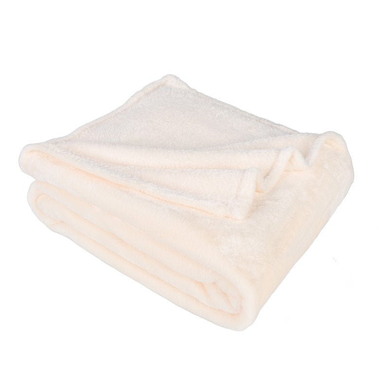 Solid Ivory Fleece Plush Blanket - Soft Microfiber Throw for Home Decor