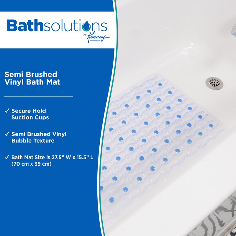 Shower Bath Mat with Suction Cups and Drain Holes - 27.5 x 15.5 Inches, Clear Blue