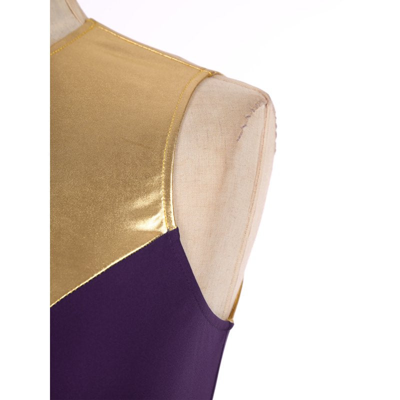 Women's Sleeveless Worship Dance Dress - Metallic Patchwork, Purple, XL