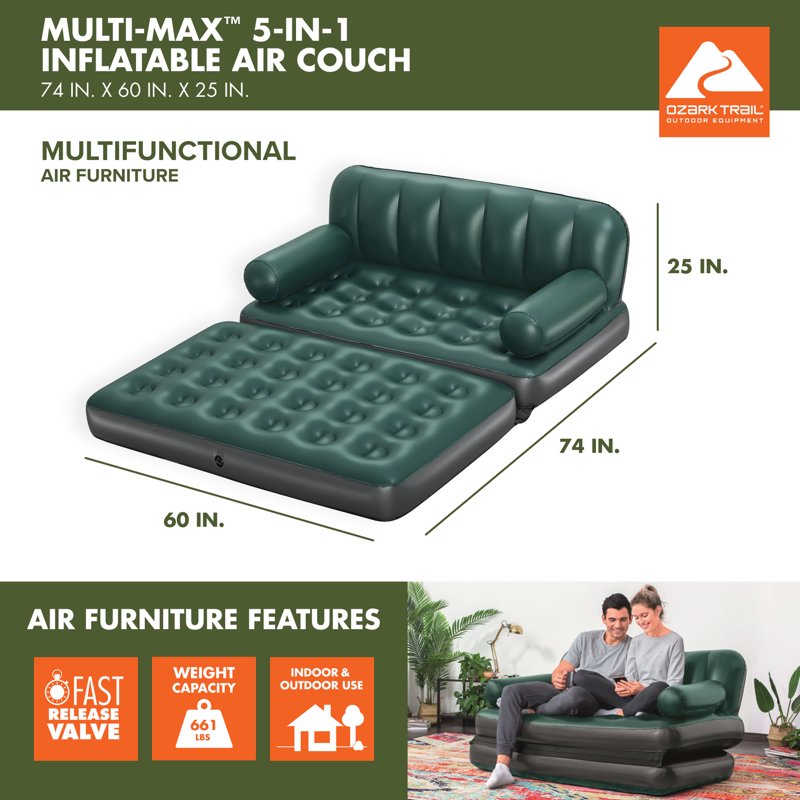 4 Pack Inflatable Air Couch 5-in-1 Multi-Max Lounger Sofa Bed Support