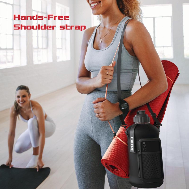 Half Gallon Water Bottle with Neoprene Sleeve & Storage Pocket - 68oz