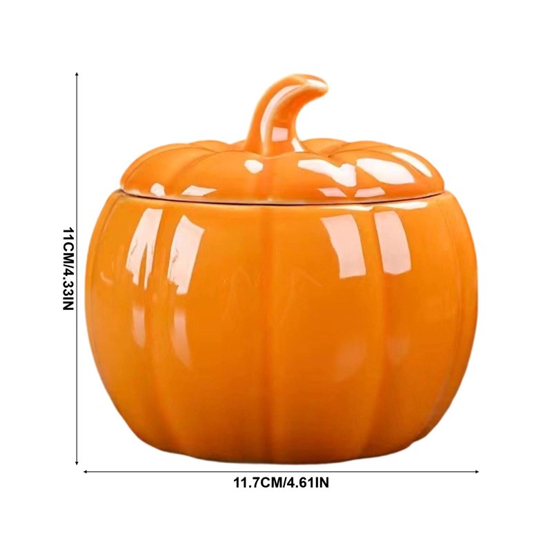 Halloween Pumpkin Candy Jar - Ceramic Storage Container with Lid - Variation #027