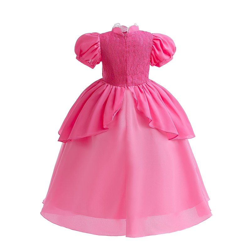 Girls Princess Costume Dress Up Outfit with Crown Gloves Earring Wand - Peach 6-7Y (P03)
