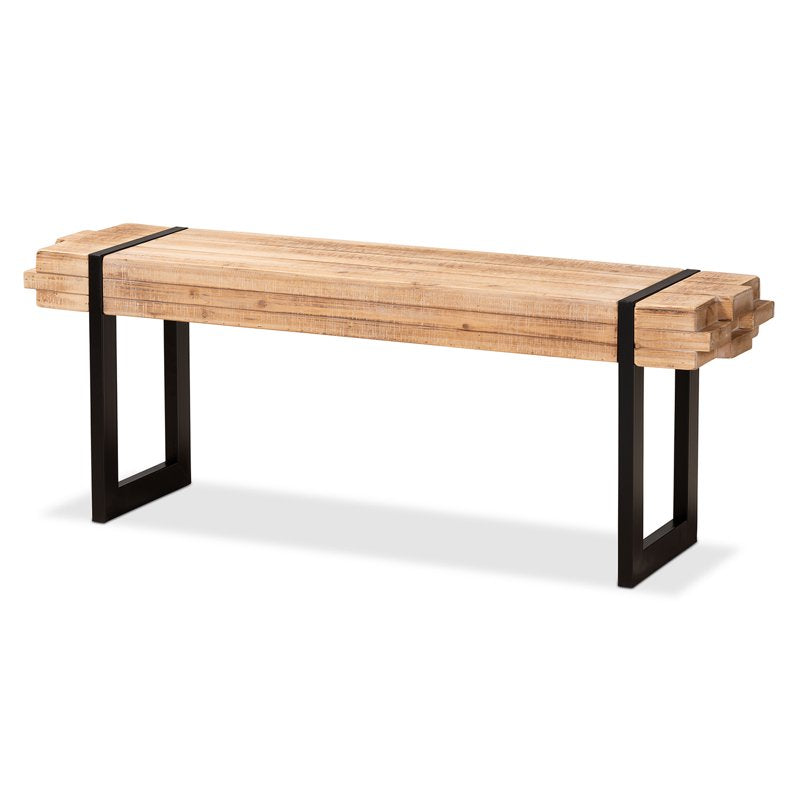 Rustic Industrial Entryway Bench with Natural Brown Finish