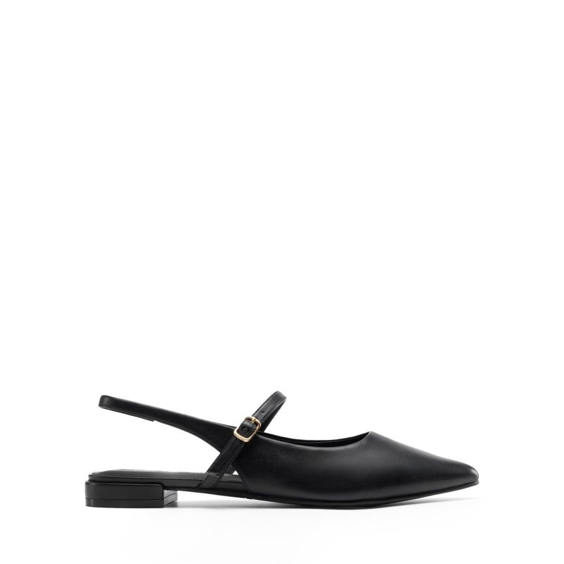 Black Women’s Pointed Toe Slingback Flats - Adjustable Ankle Strap, Low Heel Size 9.5